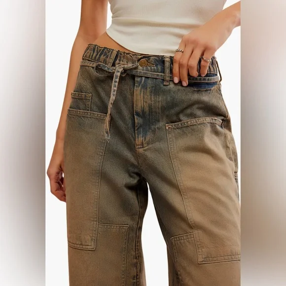 NWT FREE PEOPLE WE THE FREE Crvy Outlaw Wide Leg Jeans MEMPHIS MUD XL - Picture 3 of 9